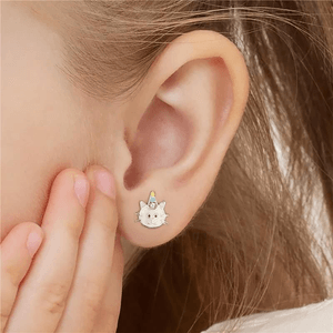 Brinco Infantil Gatinho Unicórnio em Prata 925 - PL21751