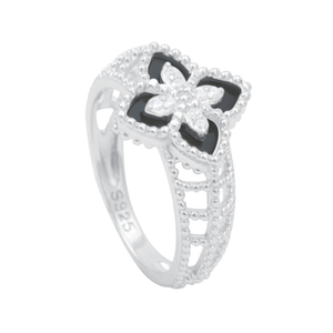 Anel Trevo Preto em Prata 925 - PL21713