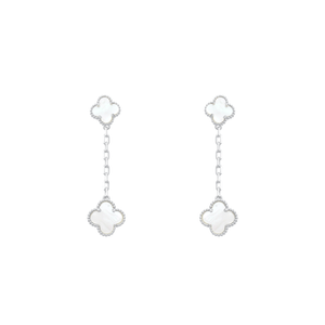 Brinco Dois Trevos Madrepérola com Corrente em Prata 925 - PL21783