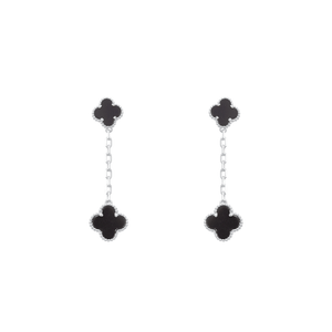 Brinco Dois Trevos Pretos com Corrente em Prata 925 - PL21782