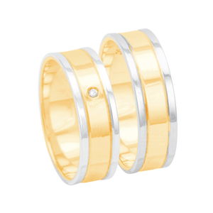Par de Alianças Bicolor 6MM em Ouro 18K com Diamante - AU2584