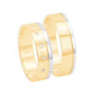 Par de Alianças Bicolor 5MM com Diamantes em Ouro 18K - AU13475