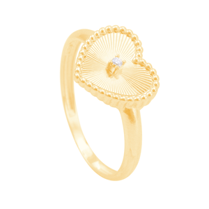 Anel Coração Trabalhado com Zircônia em Ouro 18K - AU13499