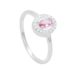 Anel Oval Rosa com Zircônias em Prata 925 - PL21927