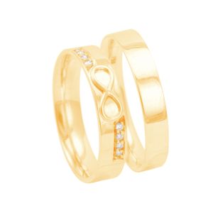 Par de Alianças Reta 4MM Infinito com Diamantes em Ouro 18K - AU3316