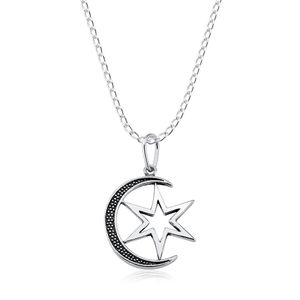 Colar de Lua Trabalhada e Estrela Lisa em Prata 925 - 21996