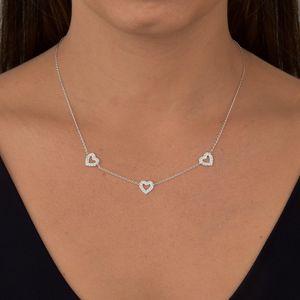 Colar Três Corações com Zircônias em Prata 925 - PL21991