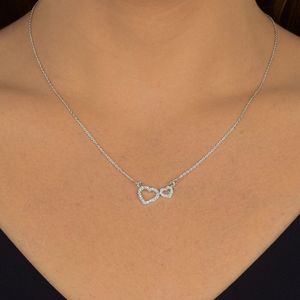 Colar Dois Corações com Zircônias em Prata 925 - PL21989