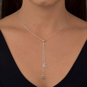 Colar Pendente de Lua e Estrela em Prata 925 - PL22013