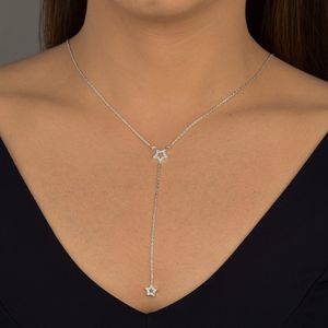 Colar Estrela com Zircônias e Pendente em Prata 925 - PL22018