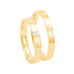 Par de Aliança Reta 3MM com Diamantes em Ouro 18K - AU13551
