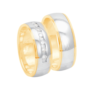 Par de Alianças 6,8MM Bicolor com Diamantes em Ouro 18K - AU2565
