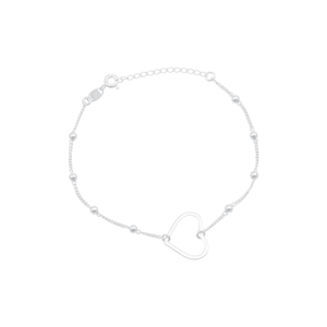 Pulseira em Prata 925 Coração Vazado com Bolinhas - PL21380
