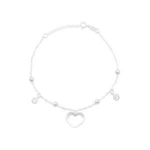 Pulseira em Prata 925 Coração, Bolinha e Ponto de Luz - PL21379