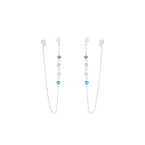 Brinco Longo em Prata 925 Corrente com Cristais Coloridos - PL21301