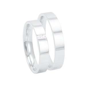 Par de Alianças 4MM Reta com Diamantes em Ouro Branco 18K - AU13577