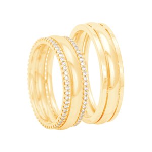 Par de Aliança 5,2MM com Diamantes em Ouro 18K - AU2575