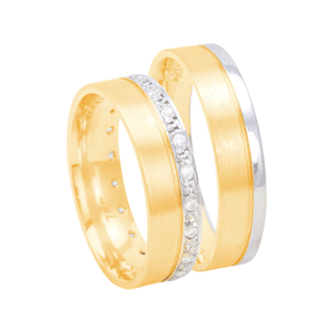 Par de Aliança 5MM Fosca com Diamantes em Ouro 18K - AU13566