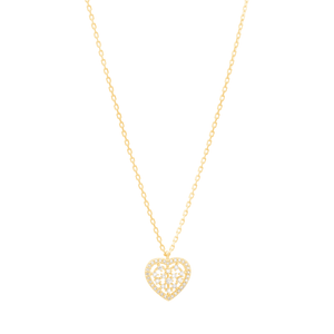 Colar Coração Vazado com Diamantes em Ouro 18K - AU13559