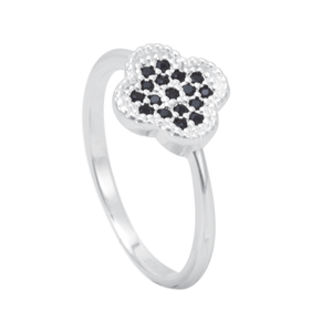 Anel Trevo Zircônia Negra em Prata 925 - PL22109