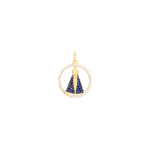 Pingente Medalha Nossa Senhora Aparecida Zircônias em Ouro 18K - AU13595