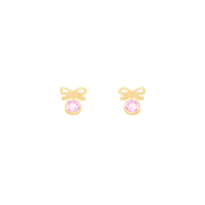 Brinco Laço Vazado Zircônia Rosa BB em Ouro 18K - AU13648