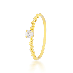 Anel Solitário Zircônia 3,5MM Aro Bolinha em Ouro 18K - AU13579