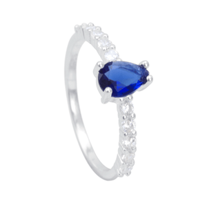 Anel Gota Zircônia Azul Aro Cravejado em Prata 925 - PL22200