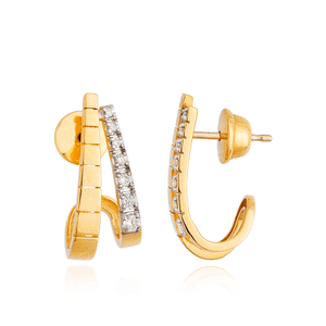 Brinco Curvado Diamantes em Ouro 18K - AU13776