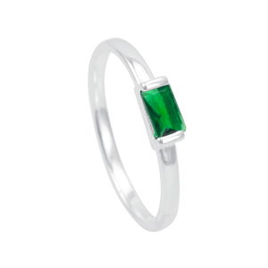 Anel Zircônia Retangular Verde em Prata 925 - PL22187