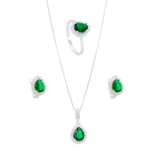Conjunto Gota Verde com Zircônia em Prata 925 - PL22077