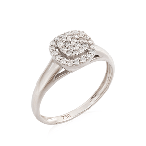 Anel Quadrado Diamantes em Ouro Branco 18K - AU13837