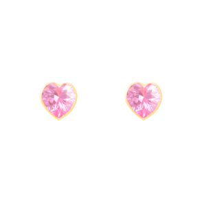 Brinco Infantil Coração 5MM com Zircônia Rosa em Ouro 18K - AU13808