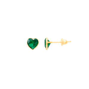 Brinco Coração 5MM com Zircônia Verde em Ouro 18K - AU13813