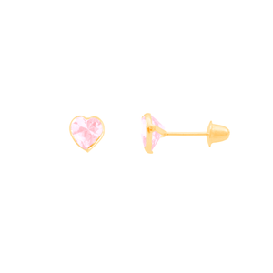 Brinco Infantil Coração 4MM com Zircônia Rosa em Ouro 18K - AU13809