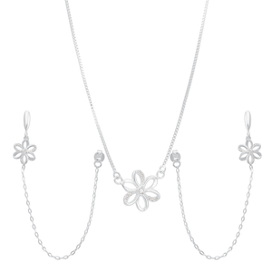 Conjunto Flor Vazada Zircônias em Prata 925 - PL22205