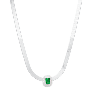 Colar Fita Retangular Cristal Verde em Prata 925 - PL22216