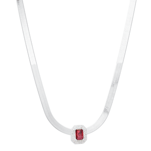 Colar Fita Retangular Cristal Vermelho em Prata 925 - PL22219