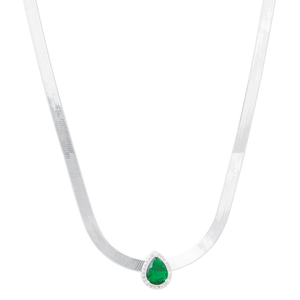 Colar Fita Gota Zircônia Verde em Prata 925 - PL22218