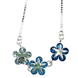 Colar Flores Zircônias Safira em Prata 925 - PL22452