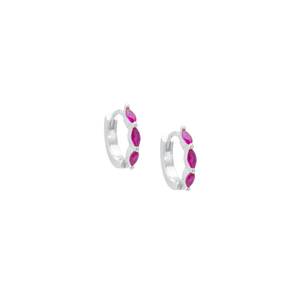 Brinco Argola Navete Zircônia Rosa em Prata 925 - PL22318