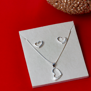 Conjunto Coração Zircônia Cravejado em Prata 925 - PL22422