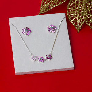 Conjunto Flores Zircônias Rubi em Prata 925 - PL22451
