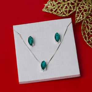 Conjunto Navete Zircônia Turmalina Facetada em Prata 925 - PL22486