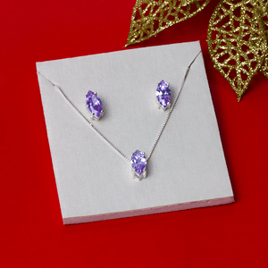 Conjunto Navete Zircônia Lilás Facetada em Prata 925 - PL22485