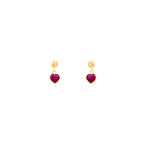 Brinco Bolinha Coração Zircônia Rubi em Ouro 18K - AU13824