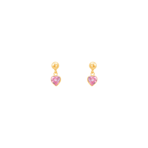 Brinco Bolinha Coração Rosa em Ouro 18K - AU13823