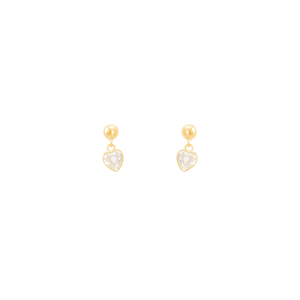 Brinco Bolinha Coração Cristal em Ouro 18K - AU13825