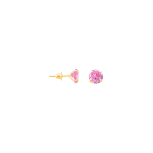 Brinco Zircônia Rosa 6MM em Ouro 18K - AU13817