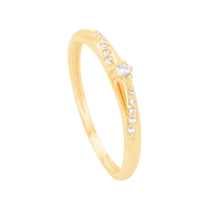Anel Solitário Aro Zircônias em Ouro 18K - AU13935